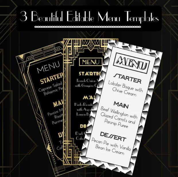 1920s Editable Menu Templates